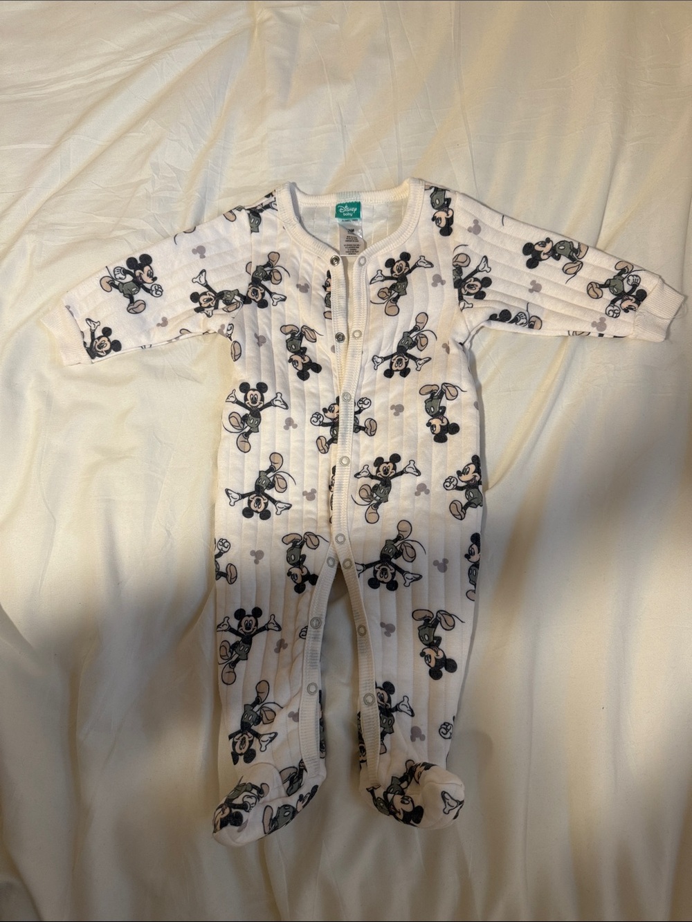 Disney White and Black Mickey Mouse Footed One-Piece